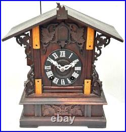 1890 Antique Early Cuckoo Mantel Clock German Black Forest Carved Bracket Clock