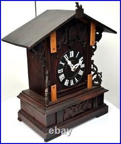 1890 Antique Early Cuckoo Mantel Clock German Black Forest Carved Bracket Clock