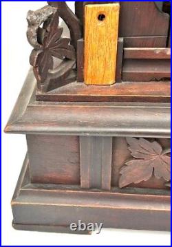 1890 Antique Early Cuckoo Mantel Clock German Black Forest Carved Bracket Clock