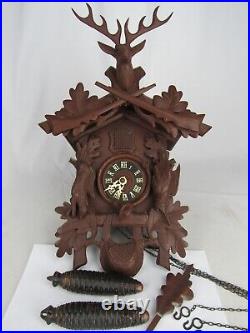 Antique hunter cuckoo clock GERMANY old weights Black Forest GM ANGEM