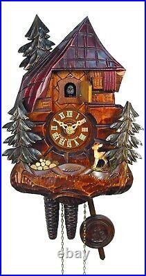 Cuckoo Clock Black Forest House, Deer, Bench 1.4520.03. C NEW