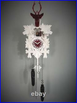 Cuckoo clock germany black forest wood white red design quartz battery operated