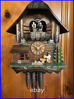 German Black Forest Musical Animated 1 Day Cuckoo Clock Chalet Beer Drinker