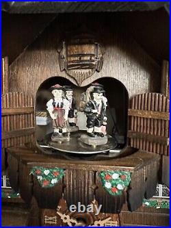 German Black Forest Musical Animated 1 Day Cuckoo Clock Chalet Beer Drinker