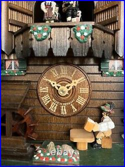 German Black Forest Musical Animated 1 Day Cuckoo Clock Chalet Beer Drinker