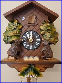 Hubert Herr- Black Forest Hand Carved Cuckoo Clock with Dancing Bears. Working