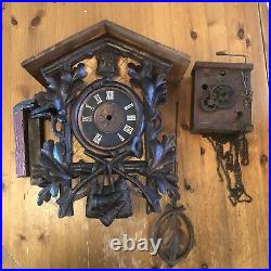 Hunters Black Forest Cuckoo Clock-Wood Plate Movement-1800s-Incomplete-Rare