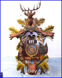 Large 1-Day Germany Hunter Musical Cuckoo Clock With Deer Rabbit BLACK FOREST