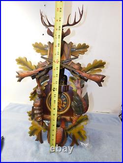 Large 1-Day Germany Hunter Musical Cuckoo Clock With Deer Rabbit BLACK FOREST