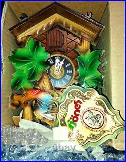 New Open Box Black Forest D. Hönes Multicolored 1 Day Cuckoo Clock with Silencer