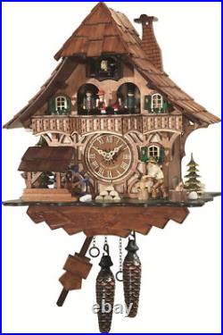 Quartz Cuckoo Clock Black Forest House with Moving Wood Chopper and Mill Wheel