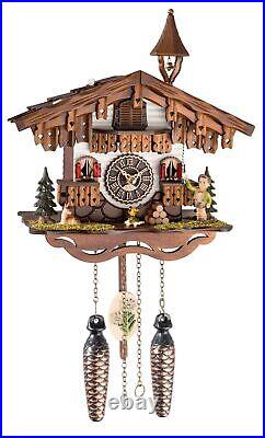 Quartz Cuckoo Clock Black forest house with music and bell ring. TU 4296 QM NEW