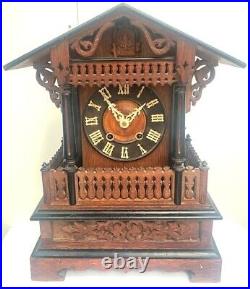 Rare Cuckoo Mantel Clock German Black Forest Carved Bracket Clock 1890 Antique