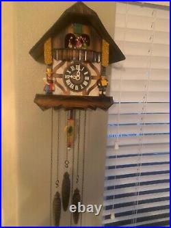 VINTAGE CUCKOO CLOCK WITH MUSICAL Merry Go Round Dancers working