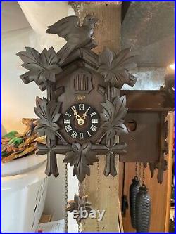 Vintage 8 Day Schatz One Bird Five Leaf Black Forest German Cuckoo Clock #4