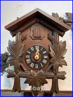 Vintage 8 Day Schatz One Bird Five Leaf Black Forest German Cuckoo Clock #4