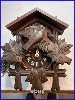 Vintage 8 Day Schatz One Bird Five Leaf Black Forest German Cuckoo Clock #4