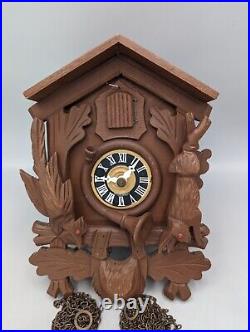 Vintage Black Forest Hunter Cuckoo Clock Hand-Carved Deer Rabbit Bird 9